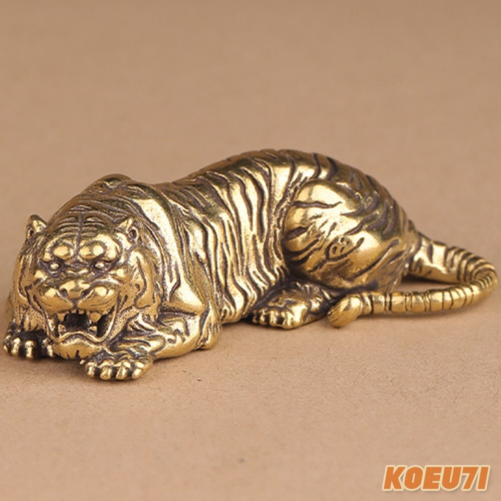 Vintage Brass Tiger Figurine Gold Statue Office Decor Desk Sculpture Gift
