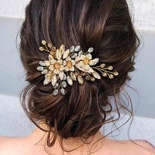 Campsis Bride Hair Clips Flower Crystal Wedding Hair Barrettes Leaf Floral Rh...