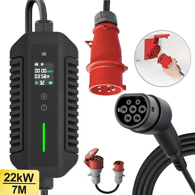 Mobile Wallbox 22kW |3-phasig|7m|6-32A | Ladekabel CEE 32A auf Typ 2 m. Adapter