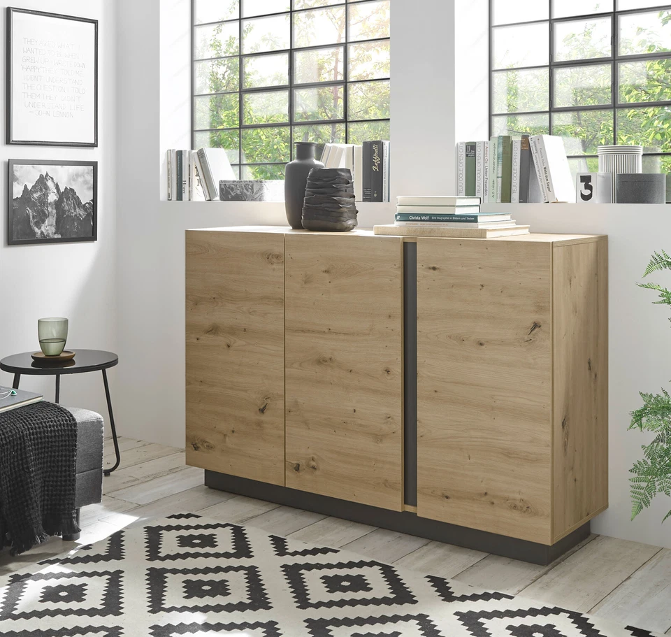 Sideboard Kommode Eiche Artisan grau Anrichte Wohnzimmer Esszimmer Möbel Louna - Bild 2 von 4