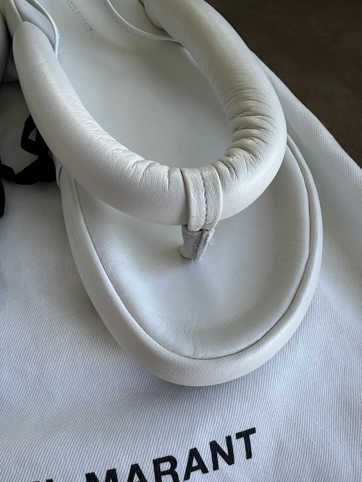 Isabel Marant Sandalias Tanga Hinchadas Cuero Orene Genuino - Blanco, Talla 37 Foto 3 de 4