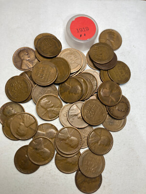 1919 (P) LINCOLN WHEAT CENT ROLL, 50 coins, G/VG condition