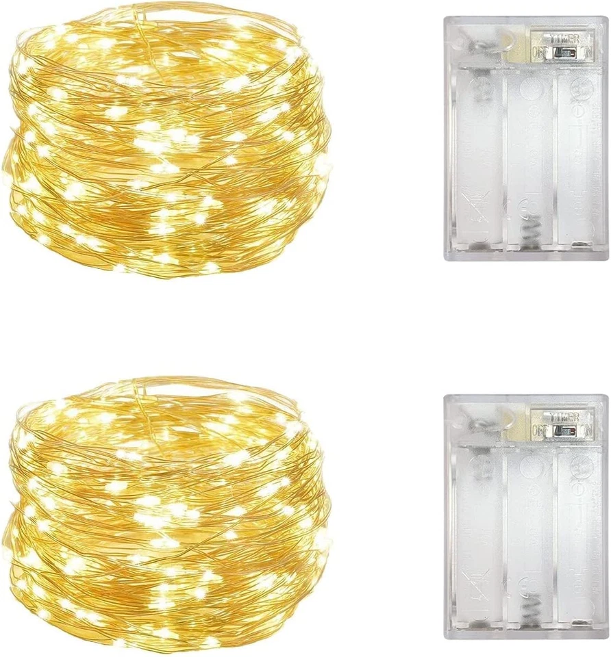 2 Pack Battery Operated Mini Led Fairy Lights Dewdrop Garland Lights with Timer