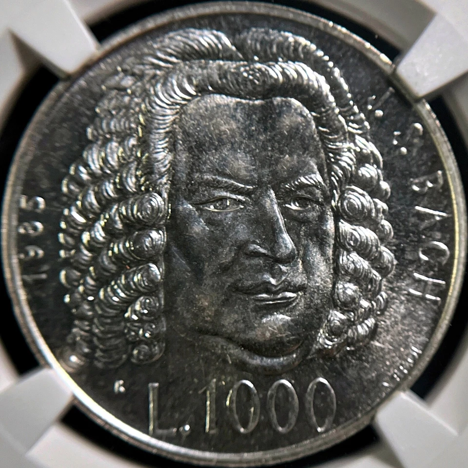 SAN MARINO. 1985, 1000 Lire, Silver - NGC MS67 - Top Pop 🥇 Music Year, Bach 17 - Image 3 of 4