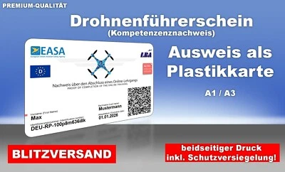 MARKENLOS Licencia de conducir de drones de la UE A1/A3 tarjeta de plástico, formato de tarjeta de cheque, prueba de competencia