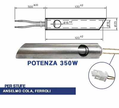 CANDELETTA ACCENSIONE STUFA PELLET RESISTENZA D. 16X120 350 W ANSELMO COLA 04054