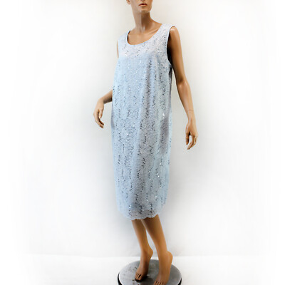 Catherines Plus Light Blue Sleeveless Lined Sparkling Sequins Lace Dress 22 22W