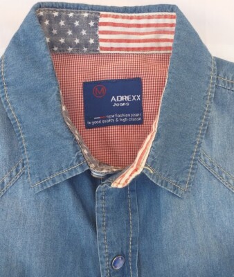 Adrexx Jeans Hommes Chemise Style Américain brodé USA Flag taille M manches  courtes | eBay