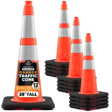 Xpose Safety 28 Inch Orange Slim Line Traffic Cones with 6" & 4" Collars, 12 Pk