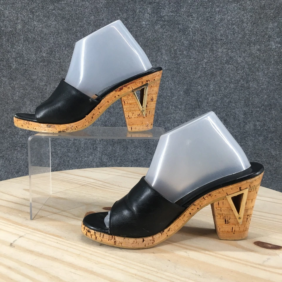 Sandalias Bandolino Mujer 5.5 M Mula Slides Cuero Negro Informales Punta Abierta Corcho Foto 2 de 4