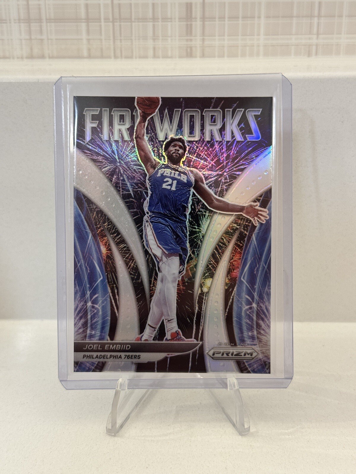 2021-22 Joel Embiid Panini Fireworks Silver Prizm Philadelphia 76ers