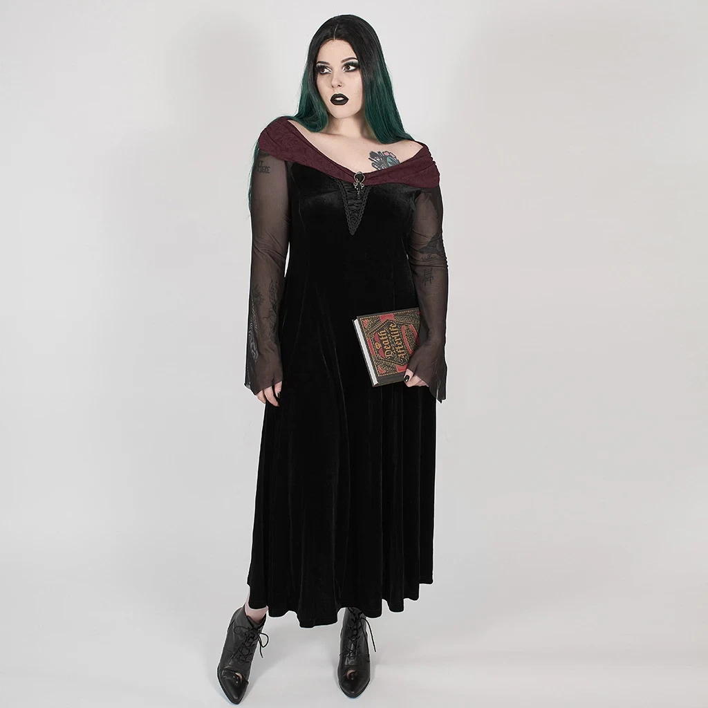 Plus Size Gothic Victorian Witch Black Long Velvet Dress