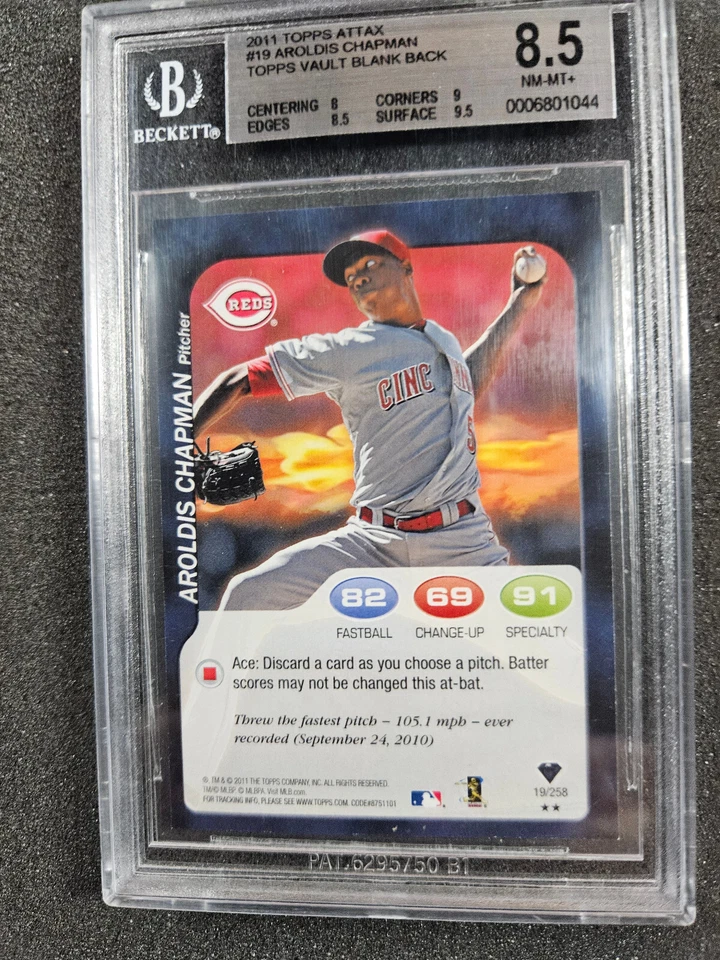 🌟 2011 Topps Attax Blank Back Proof #19 Aroldis Chapman RC #1/1 BGS 8.5 - Image 3 of 4