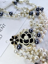 Fashion Statement Camellia Pearl 170cms Long Luxury Necklace Cream Grey