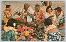 Hawaii Luau at Sunset Photo Postcard by United Air Lines - Max Basker  and Sons