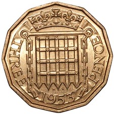 1953 Great Britain Elizabeth II Threepence Coin &ndash; Nickel-Brass