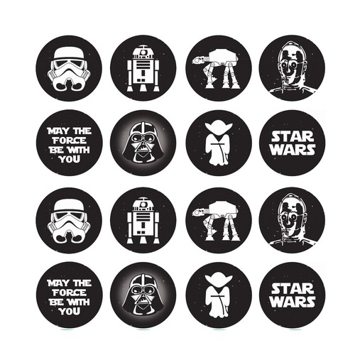 24x Star Wars Edible Cupcake Toppers Black and White Wafer Paper 4cm ...