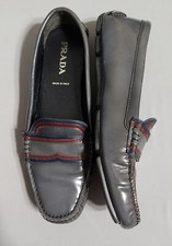 Prada - ladies gray slip-on loafers gray cranberry navy trim - 1D 464 A37 - 6.5