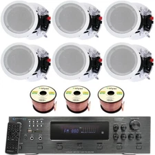 Home Stereo System 6 Ch 6K W Bluetooth Amplifier 6x 8"x300 W Ceiling Speakers