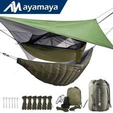 Camping Hammock & Waterproof Rain Fly Tarp & Underquilt Warm Cover Tent With Net
