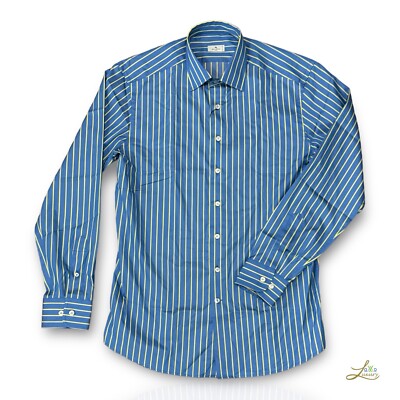 ETRO Hemd blau gestreift Baumwolle Größe 41 Slim Fit Made in Italy