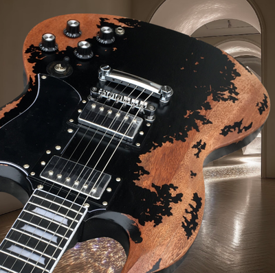 #ad Aged Ebony SGS #x27;59 Black Electric Guitar Mahogany Body HH Pickup US Fast Ship $227.79