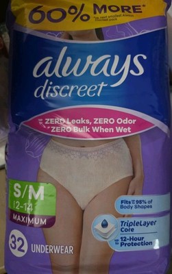 Always Discreet Maximum Protection Incontinence Underwear for Women, S/M, 32 Ct