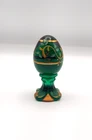 Fenton Art Glass Pedestal Egg EUC handpainted signed green gold holly