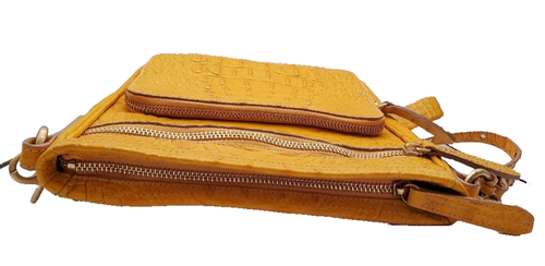 Brahmin Croc Cleo Melbourne Yellow Crossbody Handbag Dust Bag CHARM Credit Card - Picture 6 of 11