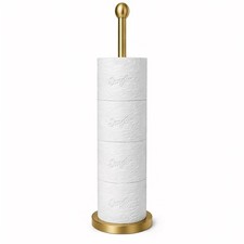 Gold Toilet Paper Holder Stand with Reserve, Floor Standing Tisse Roll Holder...