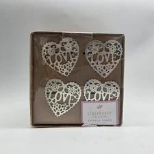 4 Storehouse Love Filigree Metal Heart Silver Tone Napkin Rings Valentine Set Of