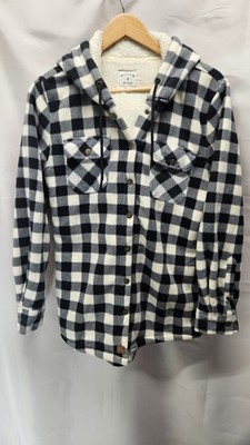 Womens Willow And Pine Size Smal Black And White Plaid Fleece Button Up Hoodie