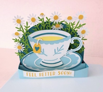 Handmade Feel Better Soon Pop Up Card   Teacup & Daisies Get Well Card