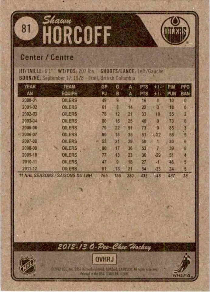 2012-13 O-Pee-Chee Shawn Horcoff #81 - Image 2 of 2