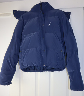 Daunenjacke Damen Nautica blau mit Kapuze Größe UK 8 US 4 EU 36 SEHR GUTER ZUSTAND