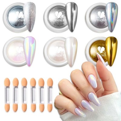 6 Colors Chrome Nail Powder,Gold Silver Super Metallic Effect multicolour 