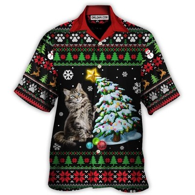 Cat Wreck The Tree Light Funny Ugly Style Christmas 8211 Hawaiian Shirt 8211 Owl