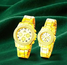 Orologio donna al quarzo analogico tondo strass oro ghiacciato con sottoquadranti