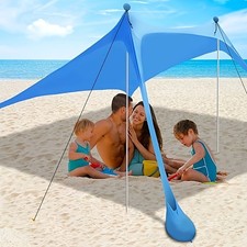 Blue Beach Canopy Sun Shade Tent with UV Protection, Equipped with 2 Poles