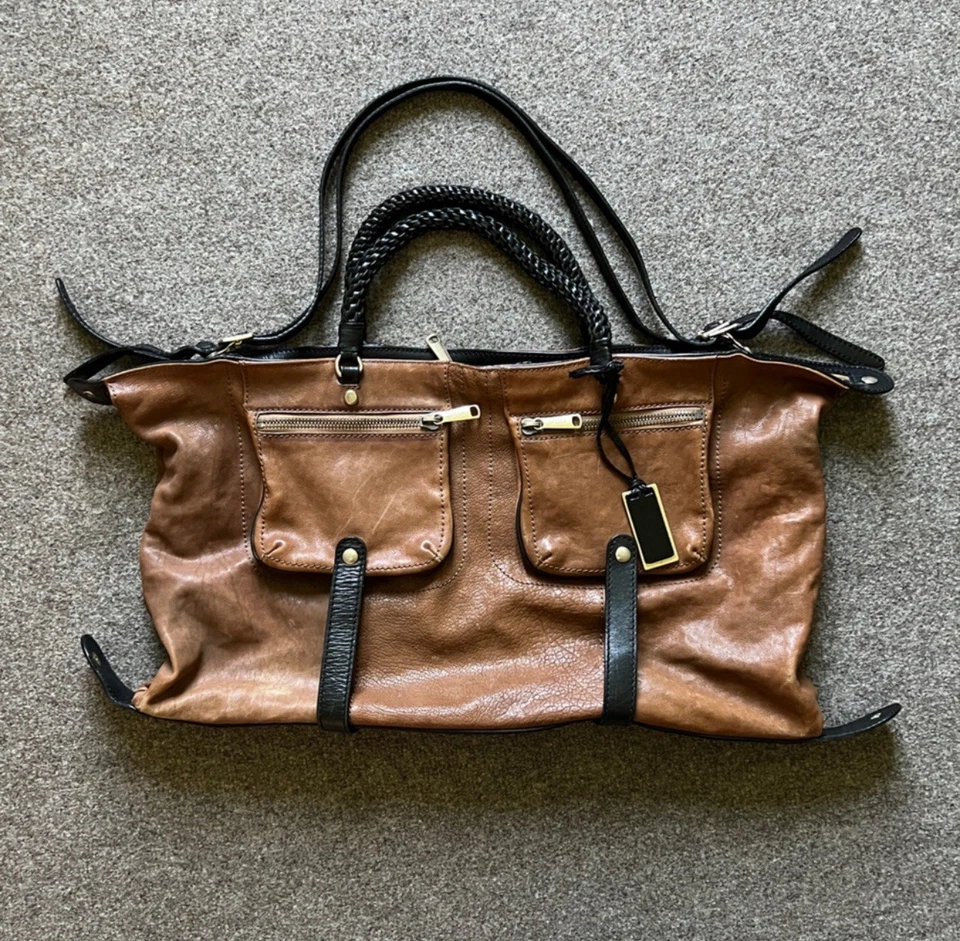 Bolso de Mano Grande de Cuero Jaspe Gryson Forro de Gamuza Marrón Negro Foto 2 de 4