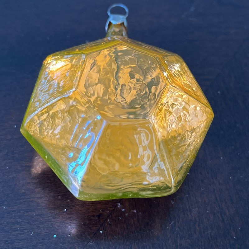 Vintage Ice Glass Hexagon Russian Christmas Ornament - 3” - Orange