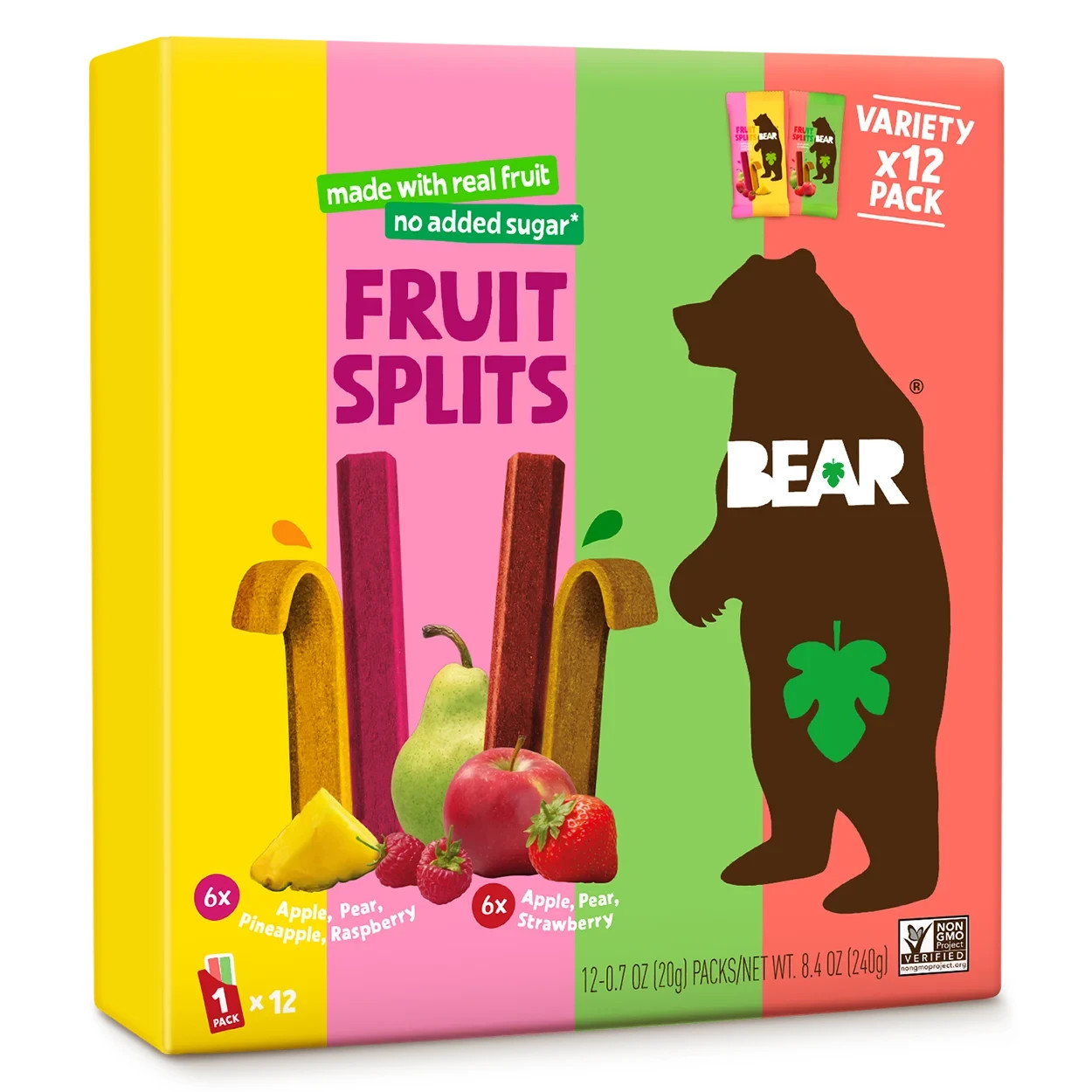 BEAR Fruit Splits Variety Pack 8.4oz, 12ct, Non GMO, Vegan
