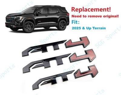 3PCS Gloss Black Red Doors Rear Tailgate AT4 Emblem Badges Fit 2025 & Up Terrain