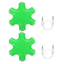 2Pcs 3.5mm Multi Headphone Splitter with 0.9" Cable 3.5mm , 5 in 1, Green