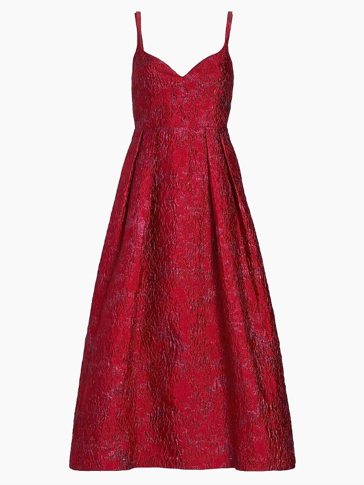 ml monique lhuillier jacquard midi dress ml Monique Lhuillier Womens Metallic Jacquard Midi Dress Red 4