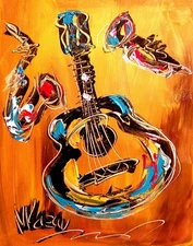 GUITAR   Abstract Modern Original Oil Painting  CANVAS BY KAZAV TJU-8