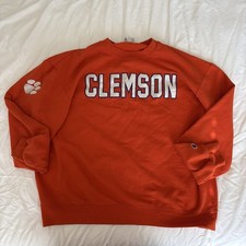 Vintage Champion Clemson Tigers Orange Embroidered Crewneck Sweatshirt Men s XL