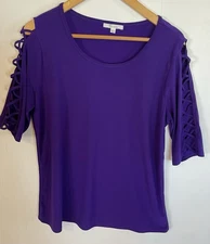 89th & Madison Women’s Sz Large Blouse Purple 3/4 Cutout Design Sleeves