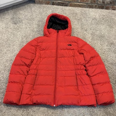 The North Face 550 Goose Down Puffer Jacket Coat Faux Fur Collar Red Womens XL