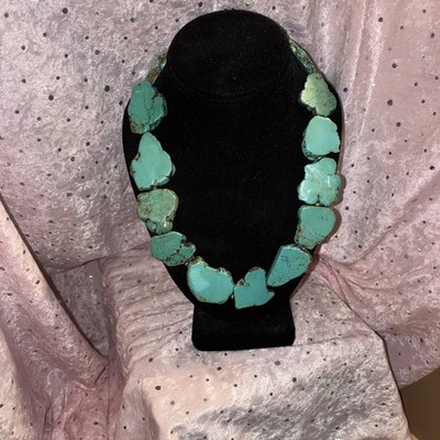 Vintage Chunky Turquoise Slab Statement Necklace   Large Free-Form Natural Stone